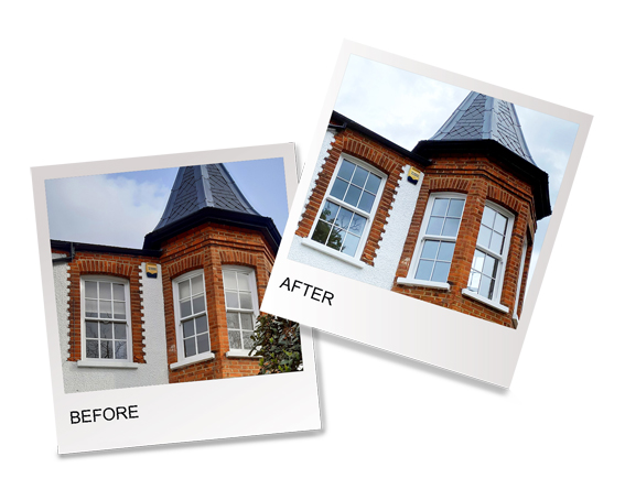A sash window installation - before and after
