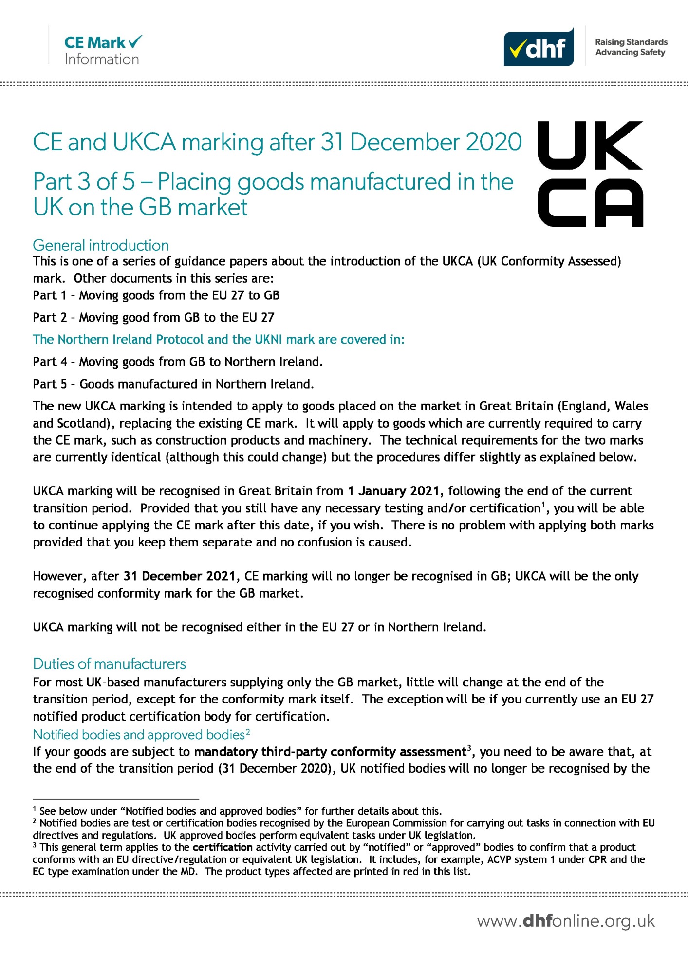 One of the DHF’s guidance documents on CE and UKCA Marking