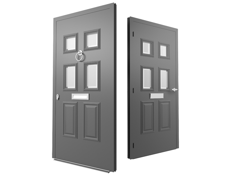 Two grey aluminium front doors