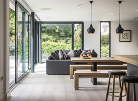 Glass doors in an open plan room