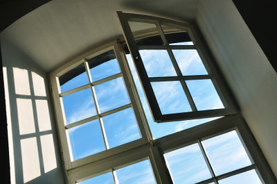 Low angle view of an open window