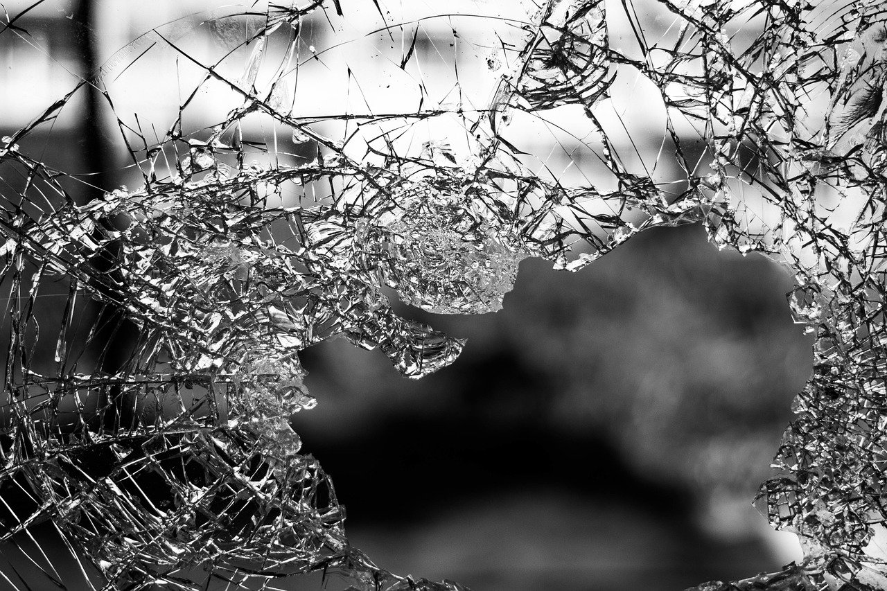 A shattered window pane